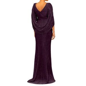 Betsy & Adam Purple Glitter Capelet Gown Size 6P.